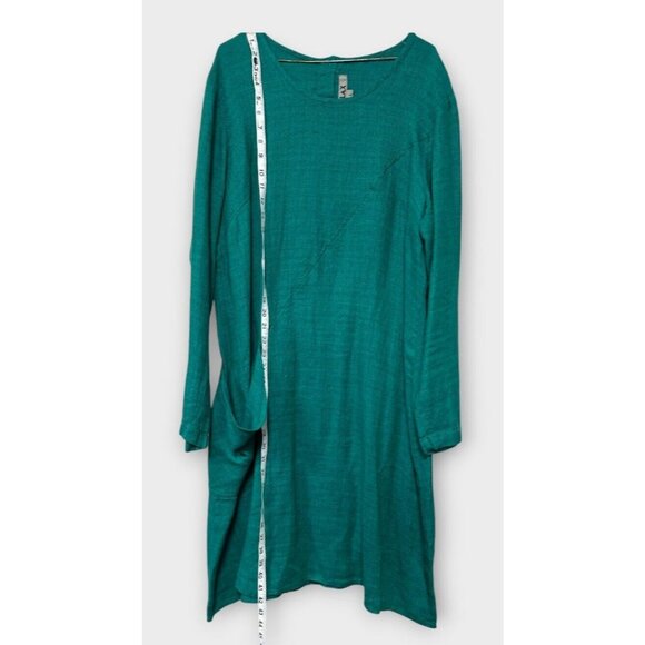FLAX Womens Maxi Dress Size L Teal 100% Linen Long Sleeve Pockets Lagenlook - Picture 4 of 10